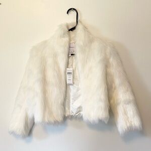 BCBGeneration White Faux Fur Cropped Coat XS